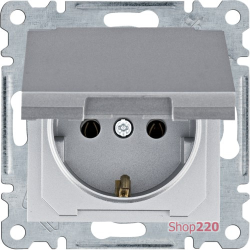 Розетка с заземлением и крышкой, серебристый, Lumina WL1152 Hager