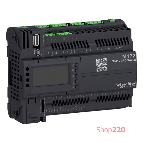 Контроллер M172 продуктивный с дисплеем, 42 входа/выхода, Ethernet, 2 RS485 с изоляцией TM172PDG42RI