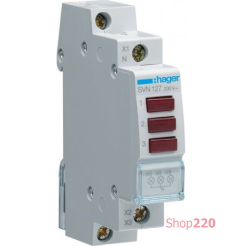 Индикатор LED красный на 3 фазы, Hager SVN127