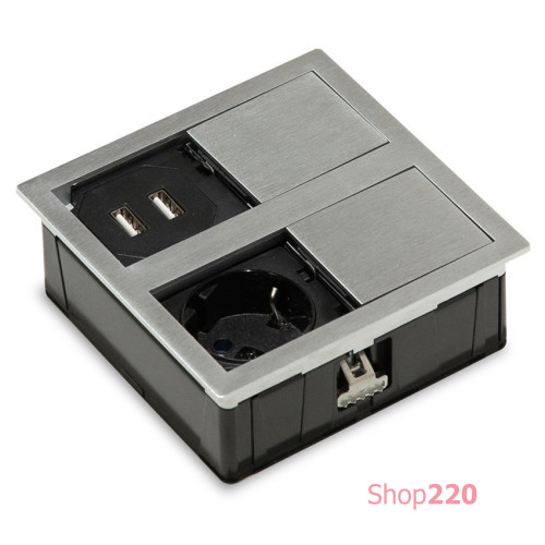 Врезная розетка в стол 220В + USB, нержавеющая сталь, Versahit ASA 060.15F.00009