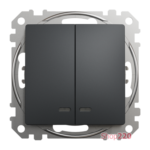 Выключатель с подсветкой 2 клавишный, черный, Sedna Design SDD114105L