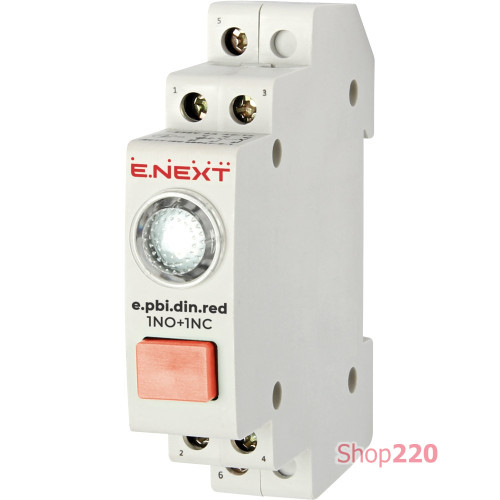 Кнопка на DIN-рейку с индикатором, красная, e.pbi.din.red Enext i0790003