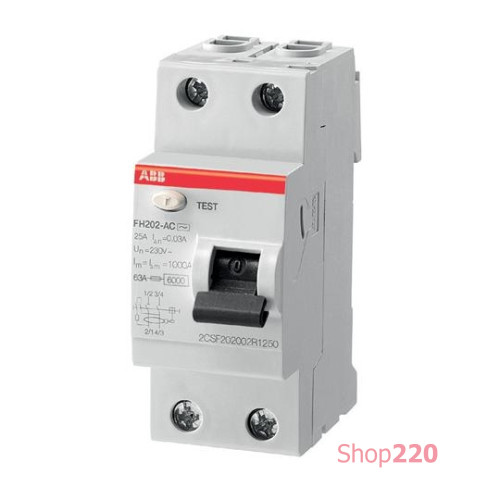 УЗО 40А, 300мА, 2 полюса, тип АС, ABB FH202AC-40/0,3