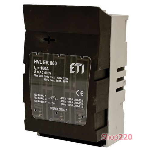 Разъединитель для предохранителей HVL EK 000 3P 100A (Клемма M8-M8) ETI 1701000