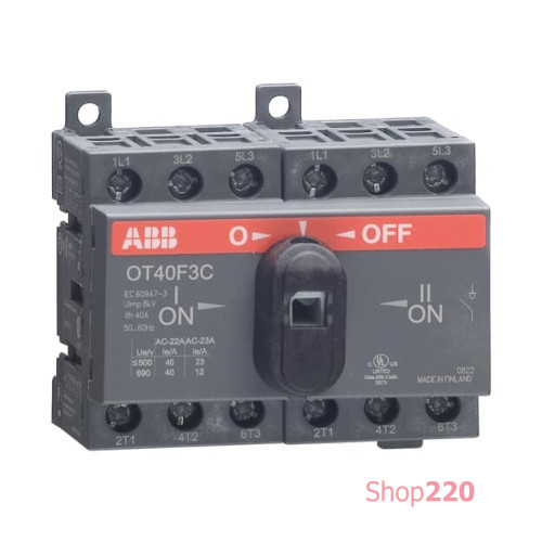 Переключатель нагрузки 1-0-2, 40А, 3 полюса, OT40F3C ABB