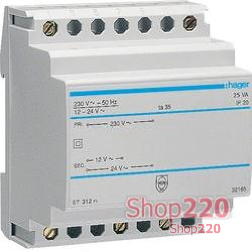 Трансформатор 220/12В; 24 В, 40ВА, на din-рейку, ST314 Hager