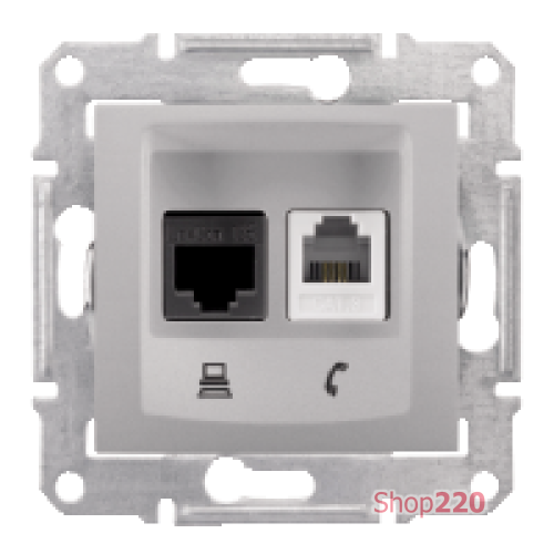 Розетка RJ11 + RJ45 кат 5e неэкран, UTP, алюминий, Sedna SDN5100160 Schneider