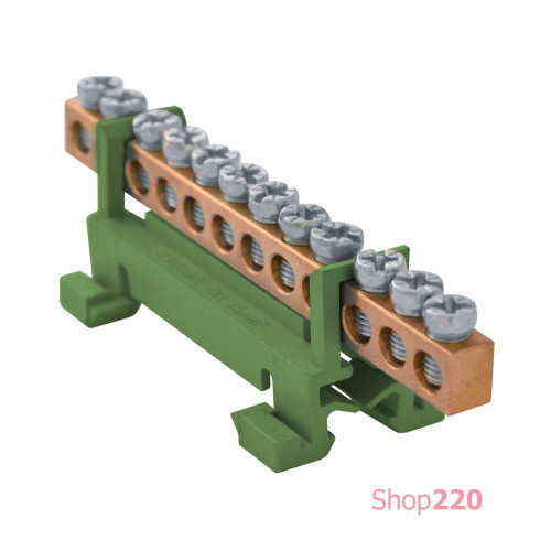 Шина земляная на din-рейку на 12 отверстий, e.bs.stand.1.12.green Enext s025008