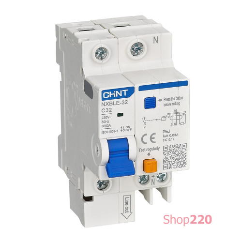 Дифавтомат C10A, 30mA, 1P+N, тип АС, 6kA, NXBLE-32 Chint 819391
