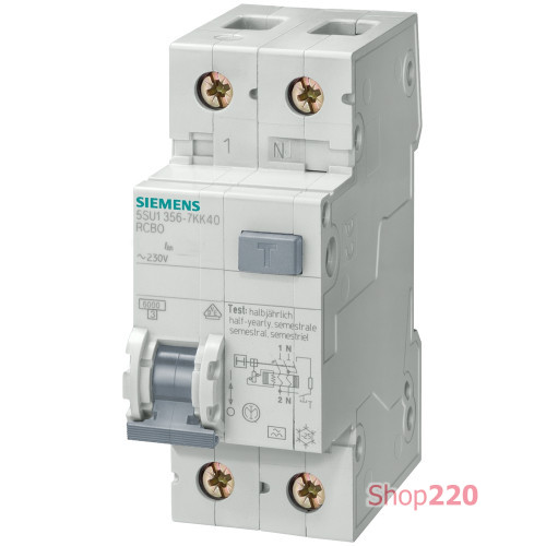 УЗО+автомат 40А, 30мА, кривая В, тип AC, Siemens 5SU1356-0KK40