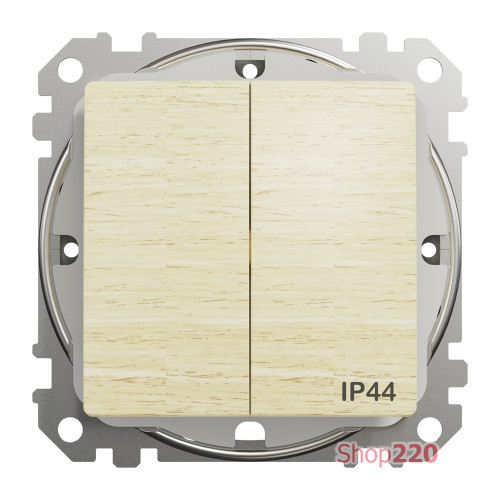 Выключатель 2-клавишный влагозащищенный IP44, береза, Sedna Design SDD280105