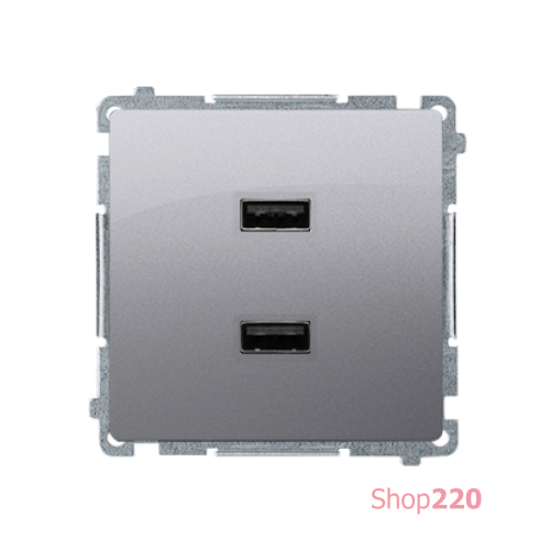 Розетка USB зарядка, двойная, 2.1А, сталь, Basic Simon