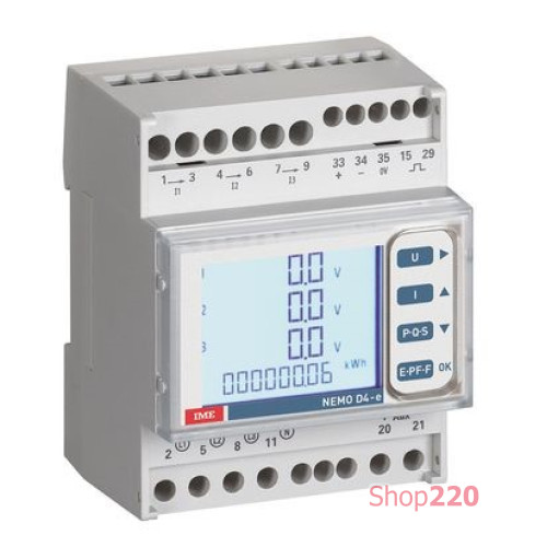 Анализатор сети Nemo D4-e+RS485 Вх.5A, Актив.(Кл.1,0), Напряжение 50...450 В, Aux. 230 В IME