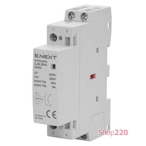 Модульный контактор 25А 2р 2NO, катушка 24В DC, e.mc.pro.2.25.2NO.24DC ENEXT p005301
