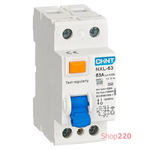 УЗО 16A 30мА, 2 полюса, тип AC, NXL-63 Chint 280720