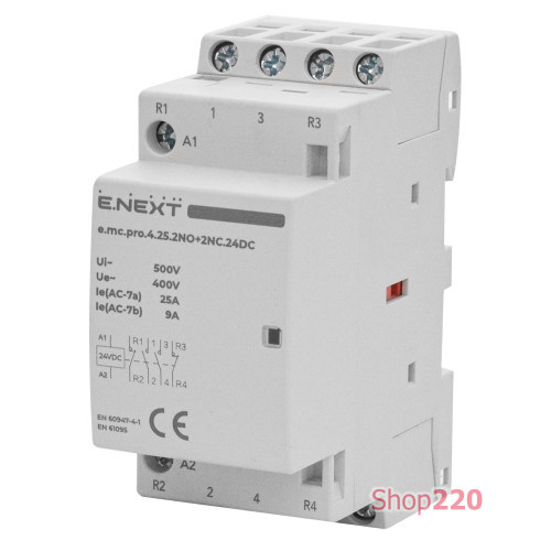 Модульный контактор 25А 4р 2NO+2NC, катушка 24В, e.mc.pro.4.25.2NO+2NC ENEXT p005322