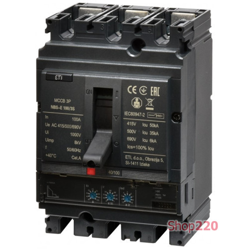 Автоматический выключатель 100A 3P, 50kA, (0.4-1)In/(1.5-10)Ir, NBS-E 100/3S ETI 4673043