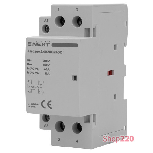 Модульный контактор 40А 2р 2NO, катушка 24В, e.mc.pro.2.40.2NO.24DC ENEXT p005303