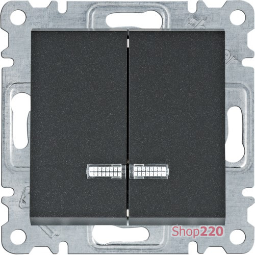 Выключатель с подсветкой двухклавишный, черный, Lumina WL0243 Hager