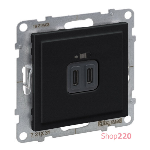Розетка USB Тип С+C, 15 Вт 5В, черный, Suno Legrand 721431