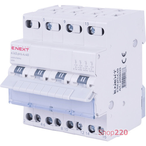 Переключатель на 3 положения, 40А, 4 полюса, e.is3.pro.4.40 Enext p008025