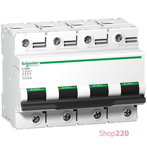 Автоматический выключатель 100А, 4 полюса, кривая C, C120N Acti9 Schneider Electric A9N18374