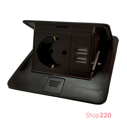 Лючок 220В + USB, черный, IP44, ElectroHouse EH-F010