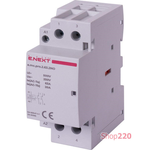 Модульный контактор 63А 2р 2NO, катушка 24В, e.mc.pro.2.63.2NO.24DC ENEXT p005318