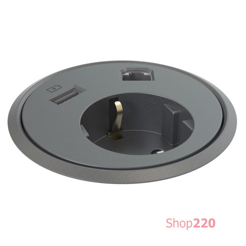 Врезная розетка в стол с USB и RJ45, черный, Powerdot Kondator