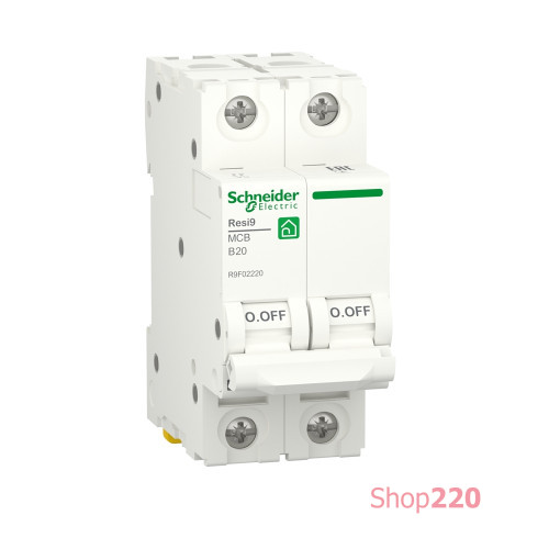 Автоматический выключатель 20А, 2 полюса, уставка В, Resi9 R9F02220 Schneider Electric