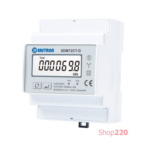 Счетчик электроэнергии 3ф. без RS485 Вх.5A на Din (Кл. 1,0) Eastron