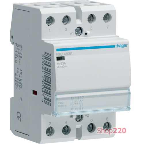 Контактор безшумный 230В 63 A, 4но, Hager ESC463S