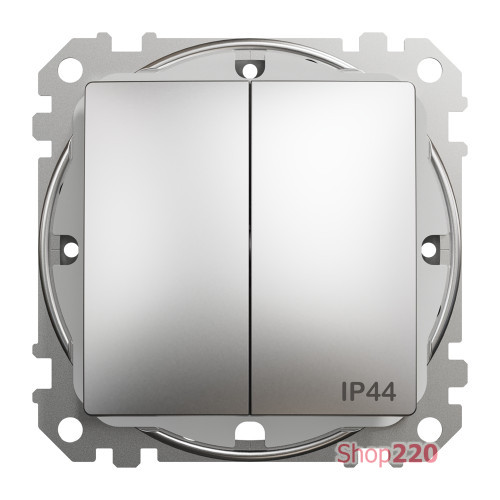 Выключатель IP44 2-клавишный, матовый алюминий, Sedna Design SDD270105
