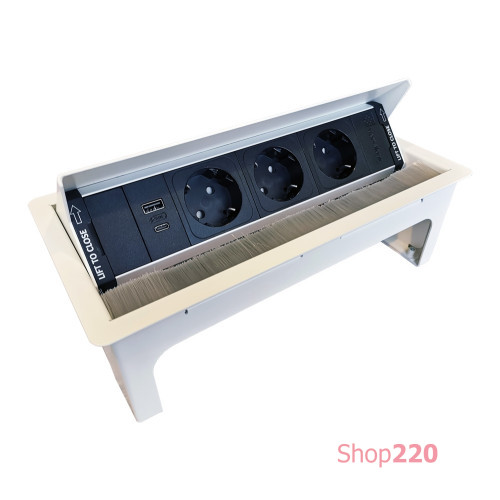 Выдвижной блок розеток в стол, 3х220В + USB A+C, белый, Versanet ASA ASA-060.31F.00032