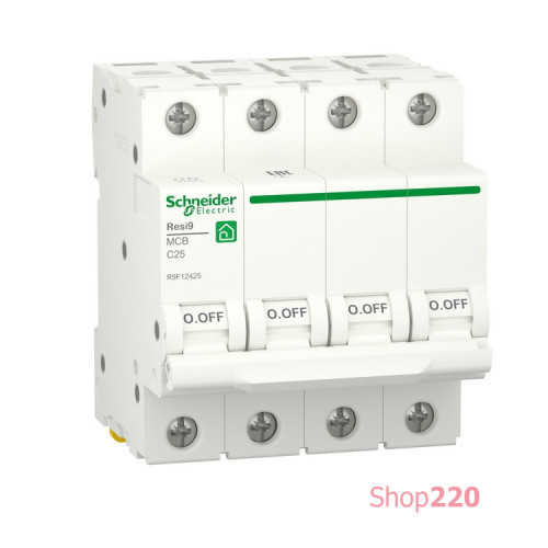 Автомат 25А, 4 полюса, уставка С, Resi9 R9F12425 Schneider Electric