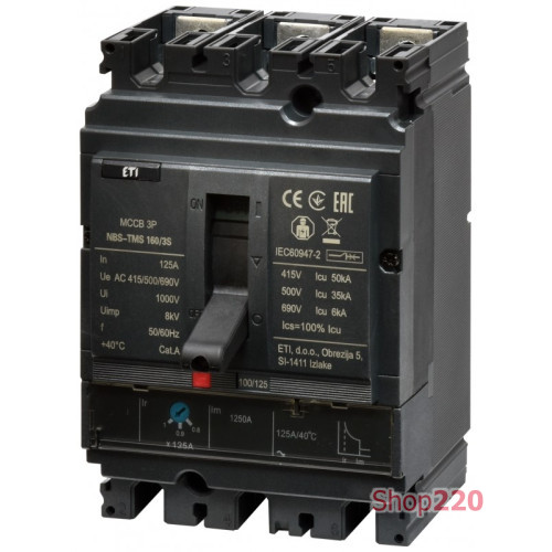 Автоматический выключатель 125A 3P, 50kA, (0.8-1)In/фикс., NBS-TMS 160/3S ETI 4673028