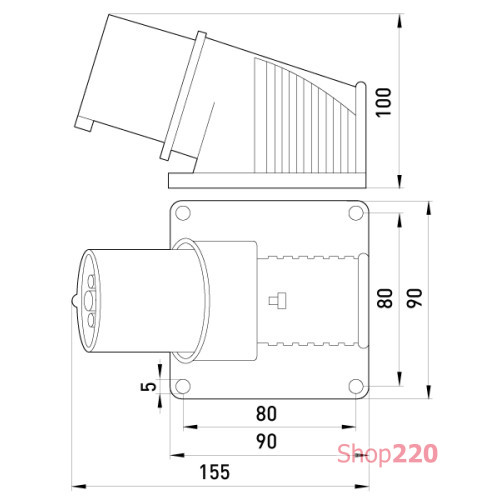 Силовая вилка стационарная 3P+N+Z, 400В, 32А, IP44, Tarel 3642-220