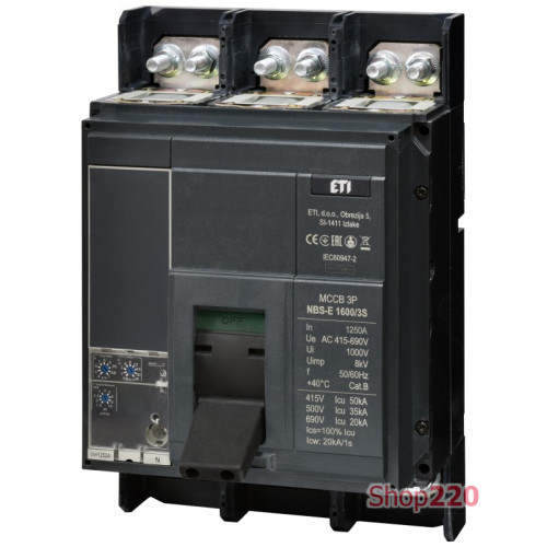 Автоматический выключатель 1250A 3P, 50kA, (0.4-1)In/(1.5-10)Ir, NBS-E 1600/3S ETI 4673172