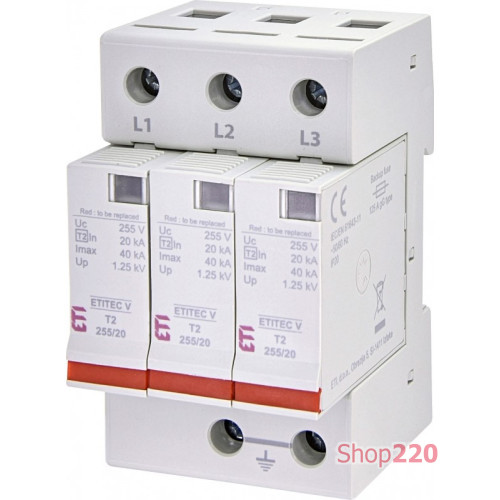 Ограничитель перенапряжения ETITEC V T2 255/20 (3+0) ETI 2442955