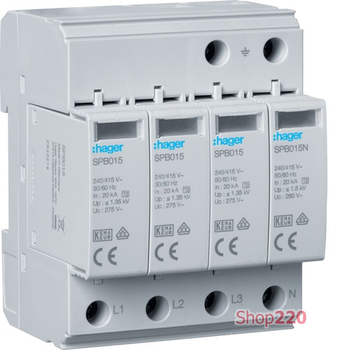 Разрядник (ПЗИП) T2 4P сменный 40kA TT/TNS с индикацией Hager SPB413