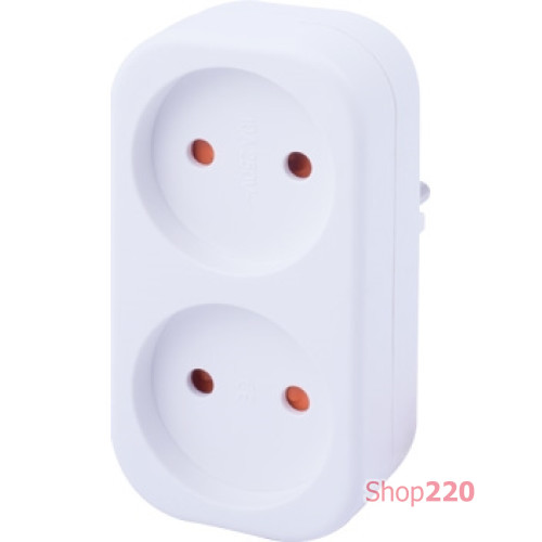 Тройник бытовой 2 гнезда, 2P, 10А, без заземления, e.socket.002.10.2 Enext s9100052