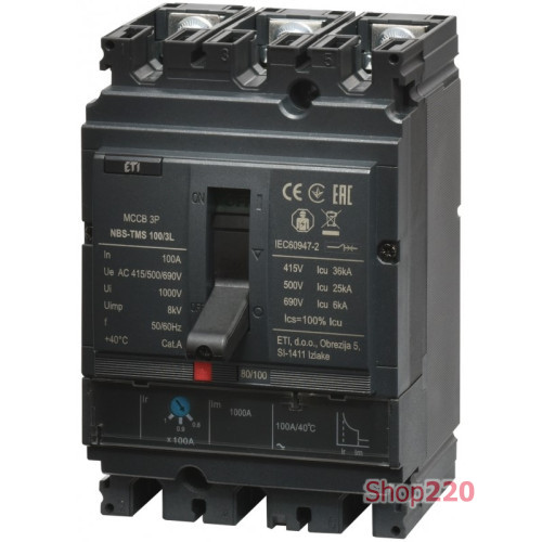 Автоматический выключатель 100A 3P, 36kA, (0.8-1)In/фикс., NBS-TMS 100/3L ETI 4673007