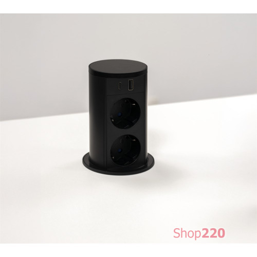 Выдвижной блок розеток 2х220В + USB тип A+C + беспроводная зарядка, черный, Versalift ASA 060.47F.00115