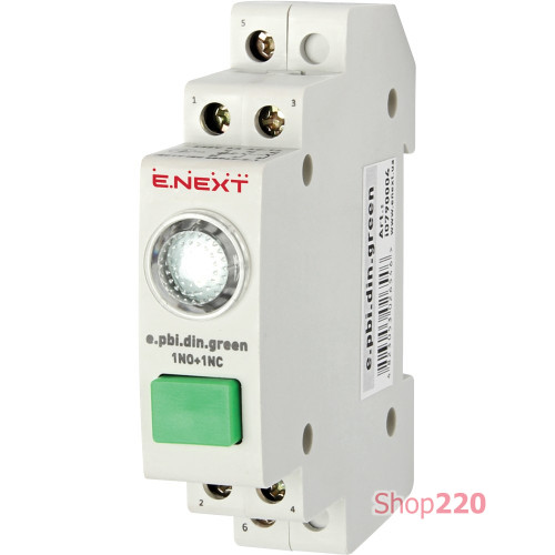 Кнопка на DIN-рейку с индикатором, зеленая, e.pbi.din.green Enext i0790004