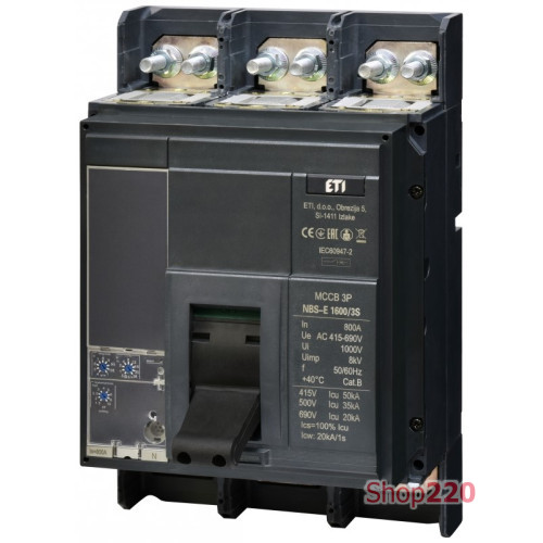 Автоматический выключатель 800A 3P, 50kA, (0.4-1)In/(1.5-10)Ir, NBS-E 1600/3S ETI 4673170