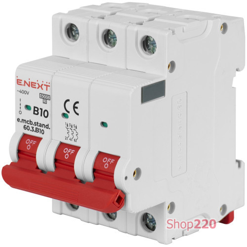 Автомат 10 А, 3-фазный, тип В, e.mcb.stand.60.3.B10 Enext s001125
