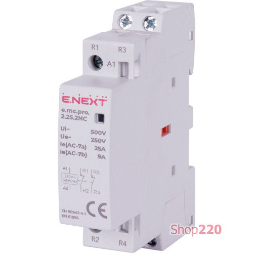 Модульный контактор 2р, 25А, 2NC, 220В, e.mc.pro.2.25.2NC Enext p005225