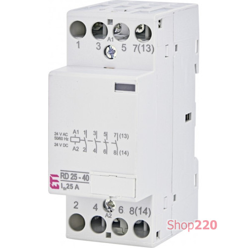 Контактор бесшумный 25А, 4НО, 24В AC/DC, RD 25-40 24V AC/DC ETI ETI 2464011