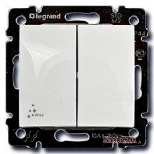 Механизм переключателя 2-клавишного IP44, белый, 770098 Legrand Valena