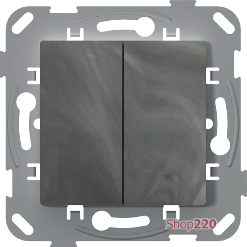 Выключатель двухклавишный, базальт - антимикробный, PLK0120731 Plank Electrotechnic
